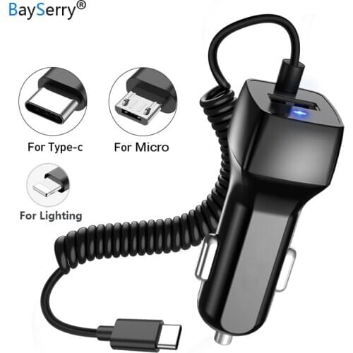 Universal Car Charger with Cable Cellphone USB Fast Charger For iPhone 6 6s 7 8 Plus For iPhone Dual USB Car Charger Adapter