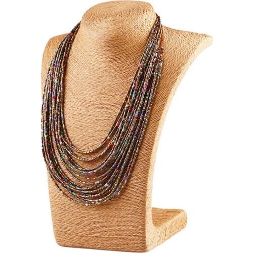 6 Colors Vintage Handmade Beads Statement Beaded Necklace Bohemia Drop Water Multi Layer Beads Pendant Bib Necklace for Women