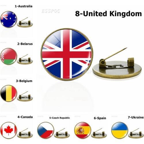 World flag brooch pin United States United Kingdom Russia Italy flag glass dome brooch creative jewelry brooch accessories