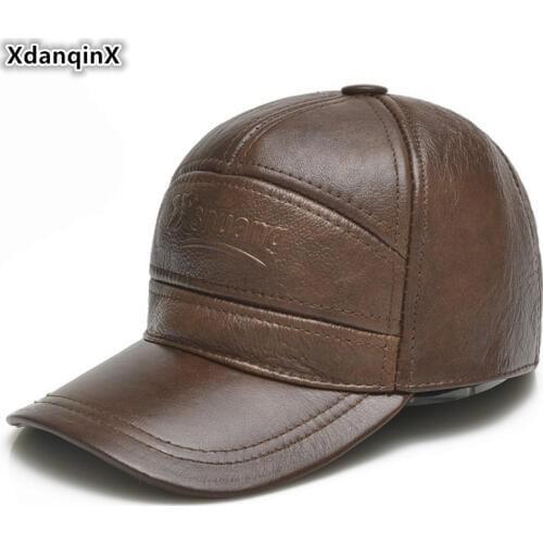 XdanqinX New Genuine Leather Hat Adult Mens Cowhide Baseball Caps Adjustable Size Men Brands Hats Snapback Cap Dad Leather Cap
