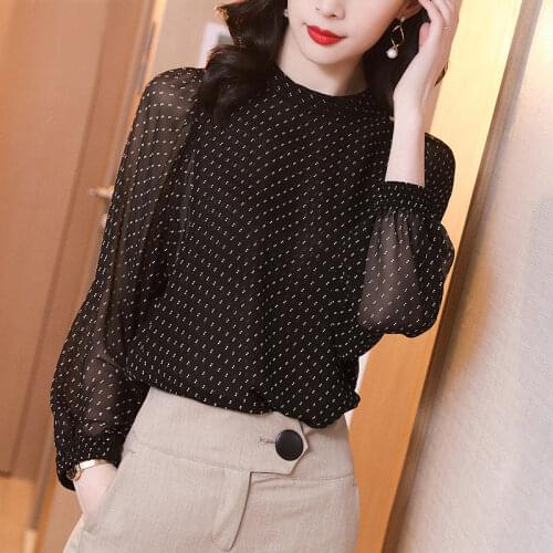 Womens Shirt Autumn Black Polka Dot Lantern Long Sleeve Chiffon Top Blouse Women Blusas Ropa De Mujer