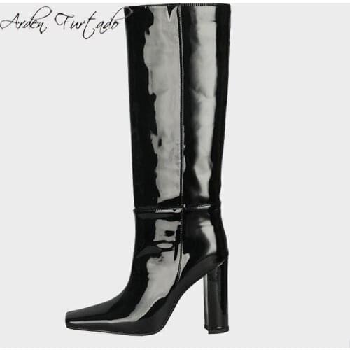 Arden Furtado 2021 Winter Fashion Boots Elegant Zipper Chunky Heels Block Heels Slip On Square Head Ladies knee high boots Shoes