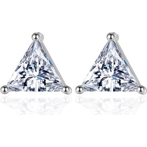 100% 925 Sterling Silver Fashion Shiny Crystal Triangle Stud Earrings for Women Jewelry Birthday Gift Wholesale Drop Shipping
