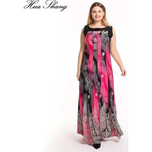 6XL Plus Size Boho Dress Long Women Summer 2021 Sleeveless Dot Floral Print Bohemian Beach Dress Red Ladies Tunic Sundress