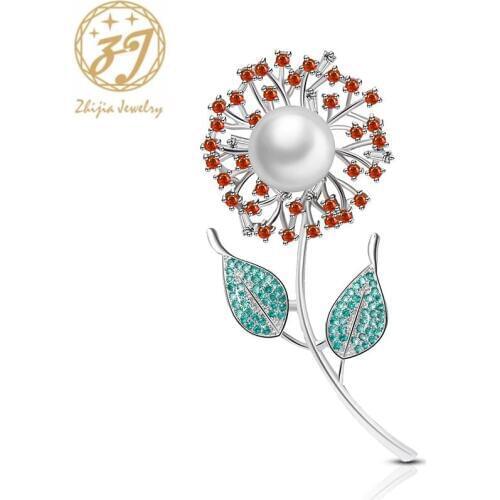 Zhijia elegant ladies party dress flower pins brooches for women crystal rhinestone zircon brooches gifts