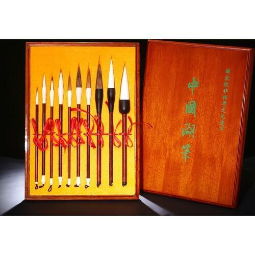 10pcs/set High-grade Chinese Calligraphy Brush Pen Set Woolen & Purple Rabbit Hair Chinese Painting Brush Set Exquisite Gift Box