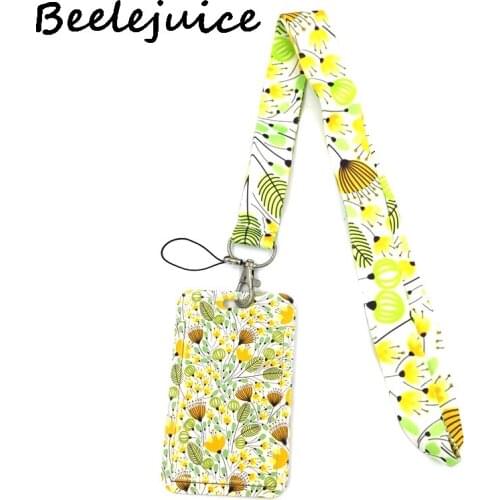 12sets Yellow Flowers Lanyard Credit Card ID Holder Bag Student Women Travel Card Cover Badge Car Keychain Decorations Friends