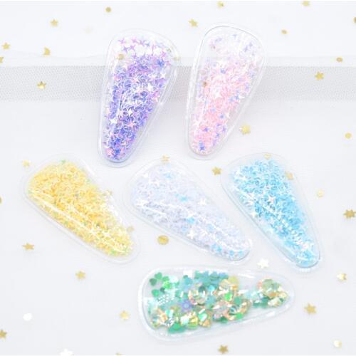 12Pcs 56*30mm Transparent Plastic Filling Shake Sequin Applique for DIY Headwear Hair Clips Handmade Sticker Accessories H29