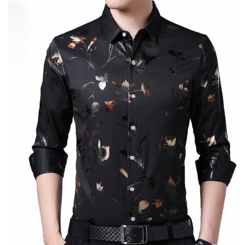 2021 Brand Long Sleeve Men Social Shirt Spring Streetwear Casual Floral Shirts Dress Mens Slim Regular Fit Clothes Fashions