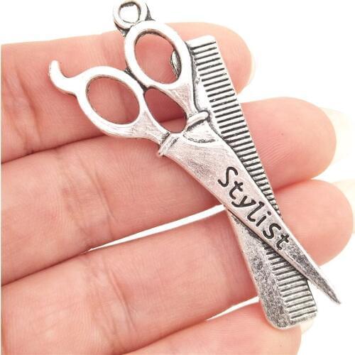 BULK 30 Zinc Alloy Stylist Hairdresser Scissors Pendants Charms for Necklace Making 24*53mm 5.1g