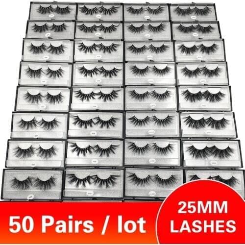 50 Pairs / Lot 25mm Lashes Wholesale Bulk Mink Eyelashes 29 Styles Long Soft Dramatic Eye Lashes 3D Mink Lashes Makeup Eyelashe