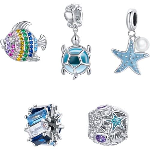 Bisaer Colorful Fish Authentic 100% 925 Sterling Silver Colorful CZ Original Charm for Brand DIY Making Jewelry Gift
