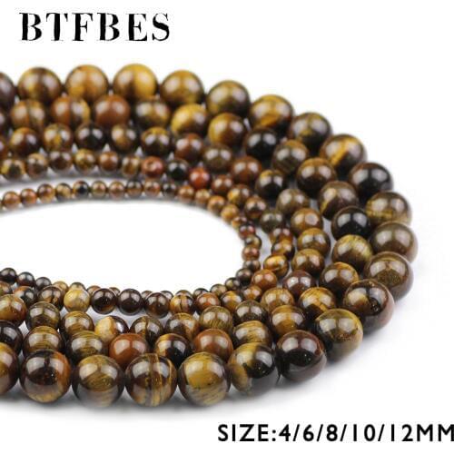 BTFBES Natural Tiger Eye Stone Yellow Ore Beads 4/6/8/10/12MM Beautiful Round Loose Beads Ball Fit Jewelry Bracelet Making DIY