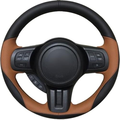 DIY Personalized Super Soft Black Leather Brown Leather Car Steering Wheel Cover for Mitsubishi Lancer 10 EVO Evolution