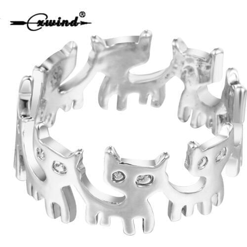 Cxwind Three Color Cat Ring Charms Animal Cat to Cat Rings for Women Knuckle Finger Ring Cute Bohemia Fashion Party Jewelry