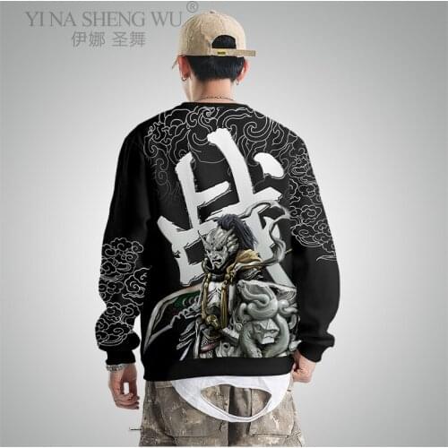 New Hip Hop Streetwear Harajuku Sweater Vintage Japanese Style Anime Printed Male Long Sleeve Round Neck Tops Autumn Pullover