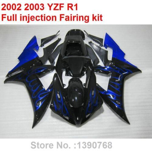 Hot sale fairings for YAMAHA R1 2002 2003 blue flames black fairing kit YZF R1 02 03 HZ31