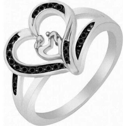 Hainon New Fashion Women Simple Mothers Day Gift MOM Ring Love Heart Silver Color Rings Temperament Style Hollow Ring Jewelry