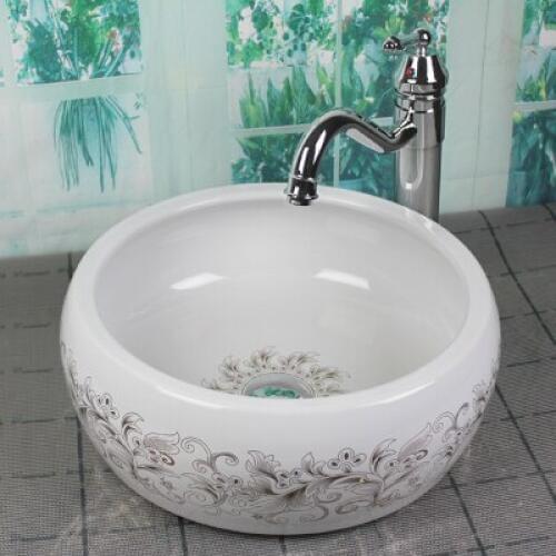 Bathroom Artistic Basin Ceramic Vessel Sink Bowl Faucet & Pop-up Drain AB233