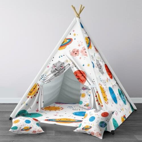 Play Tent for Kids Wigwam Portable Indoor Playground Tents Children Bedrooms Colorful Planets Sun Saturn Model 1408
