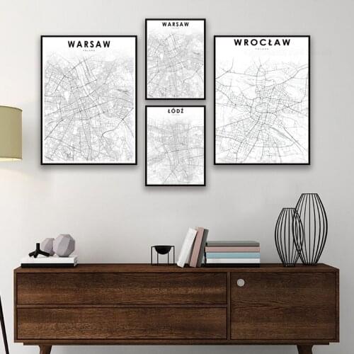 Poland City Map Canvas Prints Warsaw Wroclaw Kolobrzeg Slupsk City Street Road Map Poster Modern Art Painting Picture Home Decor