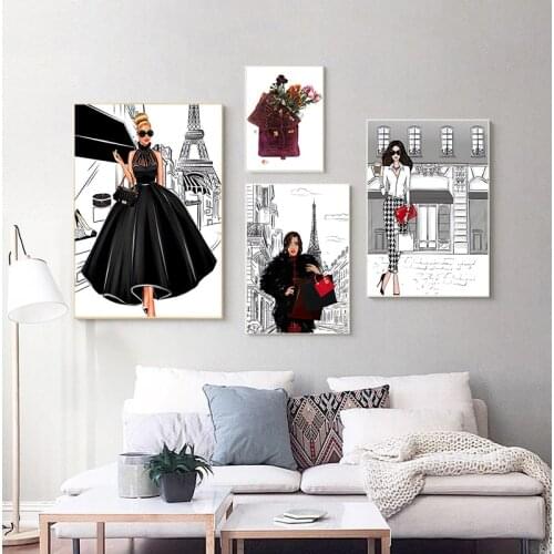 Fashion Girl Bag Balloon Champagne Salon Wall Art Print Canvas Painting Nordic Posters And Prints Wall Pictures For Living Room