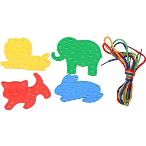 4pcs Montessori Educational Animal Lacing Shoes Puzzles Rubber Plastic Cartoon Thread Toy Chidlren Early Teaching DIY Toys Gift