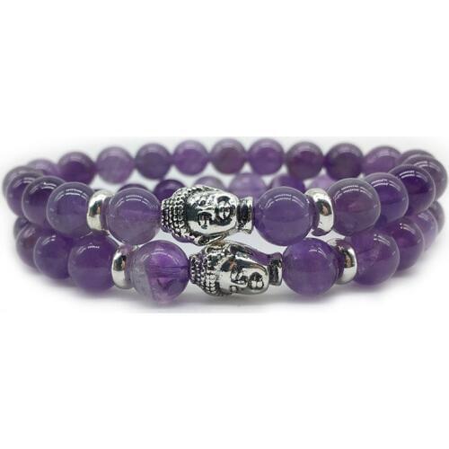 Men Natural Stone Mala Bead Buddha Bracelets Balance Chakra Amethystine purple Pink Quartz Lapis Lazuli Bronzite bracelet 8mm