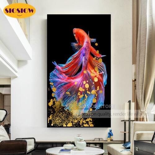 SIOSIOW Full Drill 5d Diy Diamond Painting Colorful Fish Koi 3D Daimond Embroidery Square Mosaic Cross Stitch Modern Home Decor