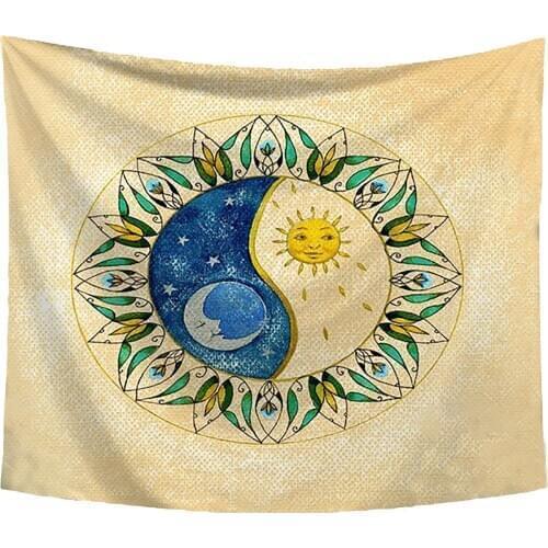 Wall Hangin Psychedelic Tapestry Wall Hangings Bedroom Decor Blanket Sun Moon Modern Style Miti Color 150*130CM White Dorm Decor