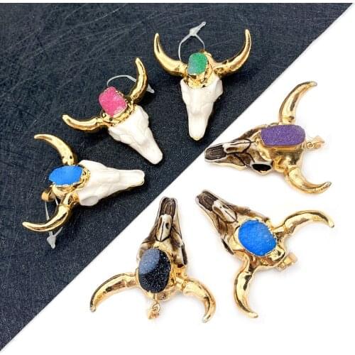 Natural Stone Crystal Pendant Necklace Acrylic White Coffee Color Jewelry Bull Head Shape DIY Making Necklace Accessories