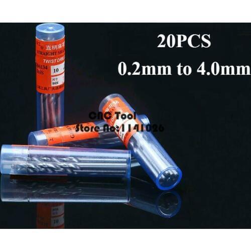 New 20PCS 0.2mm-4.0mm Twist Drill Metric Hss Drills Micro Drill Bits Metal Wood Plastic Aluminum Hss Twist Drilling,PCB Print