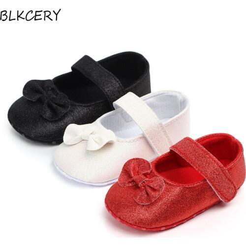 Infant Baby Girl Shoes Newborn Soft Anti-slip Bottom Princess Moccasins Bling Bows Party Dress Toddler 1 Year Old for Walking