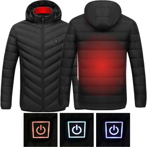 Mens Women Heated Outdoor Parka Coat USB Electric Battery Long Sleeves Heating Hooded Jackets Warm Winter Thermal Jacket