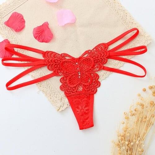 Sexy G String Womens Underwear Butterfly Embroidery Bandage Cross Panties Thong Female Hollow Temptation Low-waist Briefs