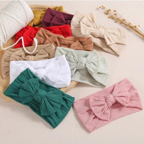 Sweet Baby Girls Headbands Wavy Side Hair Band Knitted Bow Head Band Elastic Turban Kids Headwrap Newborn Baby Hair Accessories