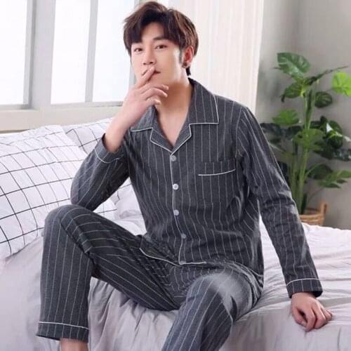Luxury Home Wear Men Pajamas Set Autumn Winter Sleepwear Top for Men Leisure Loose Elastic Pants Pyjamas Long Nightwear