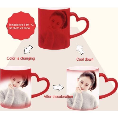 Custom DIY Photo Logo Red Mug Color Changing Heat Sensitive Ceramic Personalized Text Funny 11oz Coffee Mug Surprise Gift