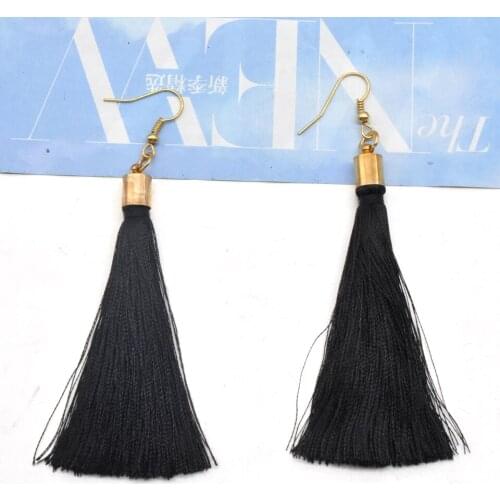 Simple Minimalist Style Black Tassel Hook Fish Earrings For Women