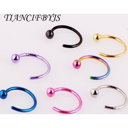 TIANCIFBYJS 1 Pair Fashion Medical Hoop Nose Rings Clip On Nose Ring Body Fake Piercing Septum Tragus CartilageJewelry For Women