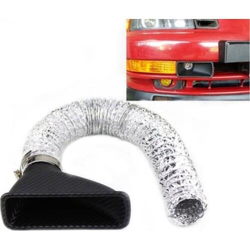 Carbon Fiber Look Turbo Car Front Bumper Air Inlet Tube Turbine Air Hopper Cold Air Intake System Durable Practical Kit