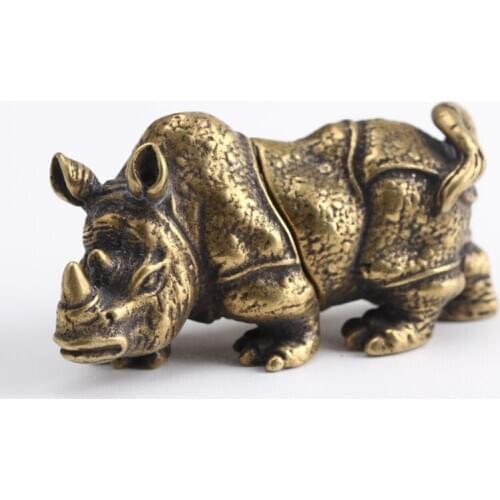 Handmade Rhino Ornament 37x14x19cm Crafts Mini Copper Sculpture Decoration Home Office Ornament Toy Gift