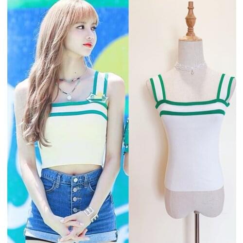 Korean Celebrity White Stripe knit camisole high waist tops women new summer loose sexy tank top streetwear Harajuku clothes