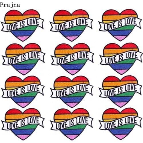 Prajna 10PCS Cartoon Rainbow Heart Patches Iron On Patches Stripes On Clothes Jacket Applique Embroidered Wholesale Patches DIY