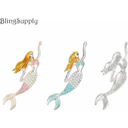Free shipping 50mm mermaid rhinestone button 50PCS (BTN-5485)