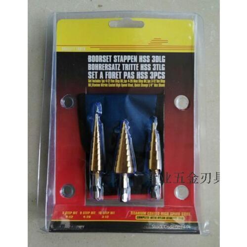 Free shipping - 3-Piece Titanium Step Drill Bits Set 4-20,3-12,4-12