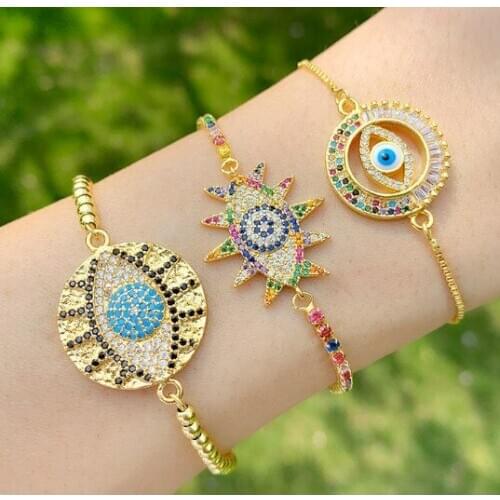 Evil Eye multicolor crystal micro pave cz zircon cubic zirconia Bracelet Adjustable silicone Snake Chain Jewelry ydfg2