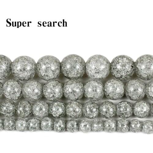 Wholesale 15 Strand Natural Grey Snow Cracked Crystal Stone Round loose Bead 6 8 10 12MM Pick Size For Jewelry Making bracelet