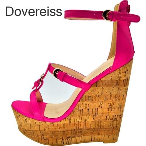 Dovereiss Fashion Womens Shoes Summer Pure Color Orange Wedges Buckle Platform Sexy Narrow Band New Consice Sandals 42 43