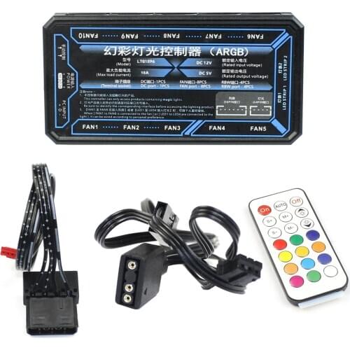 XT-XINTE Computer Remote Controller Cooler Cooling 21 Key RGB Controller Case Controller 10 ports 2 LED Strip Lights For PC CPU